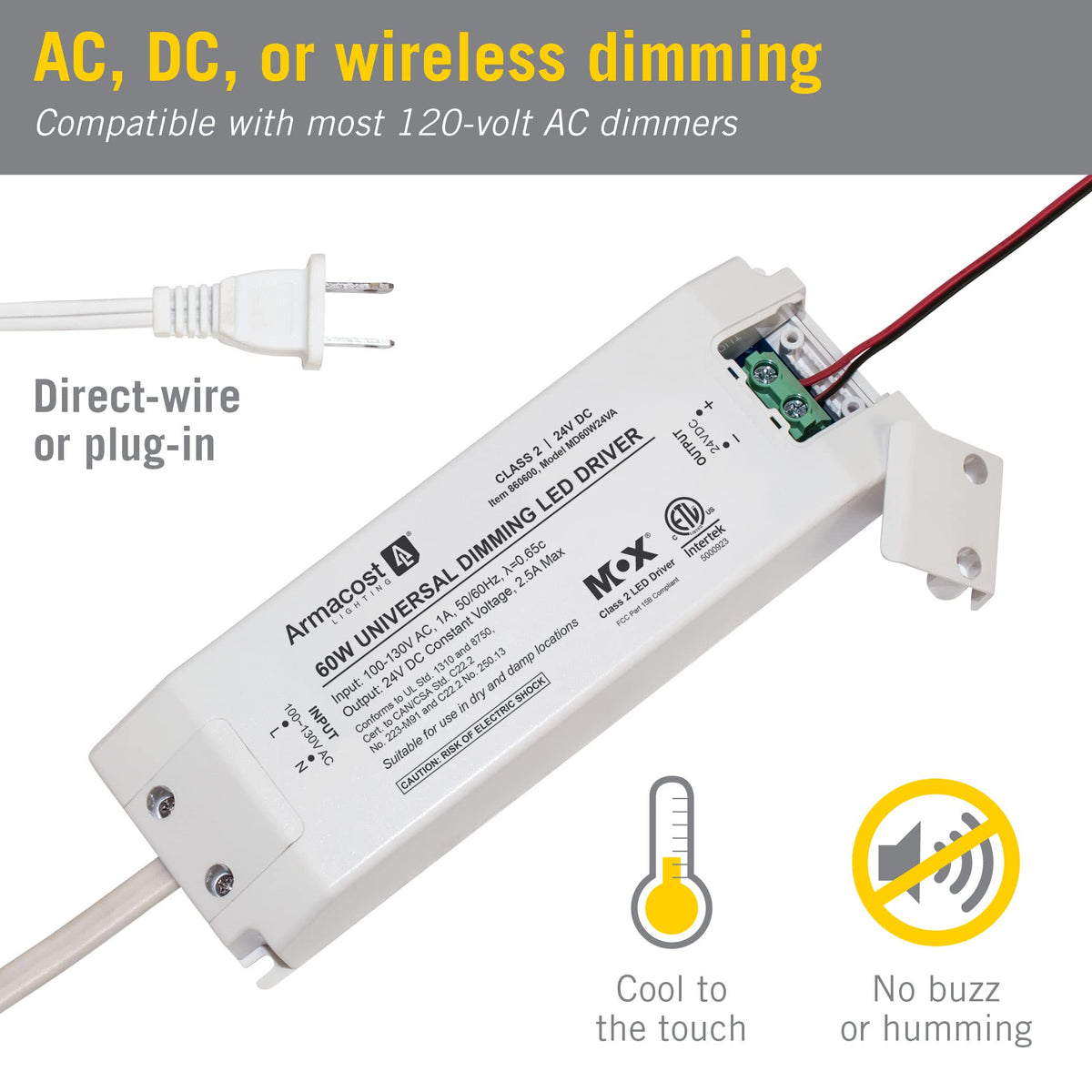 60-Watt Universal Dimmable 24V DC LED Driver TRIAC 860600N