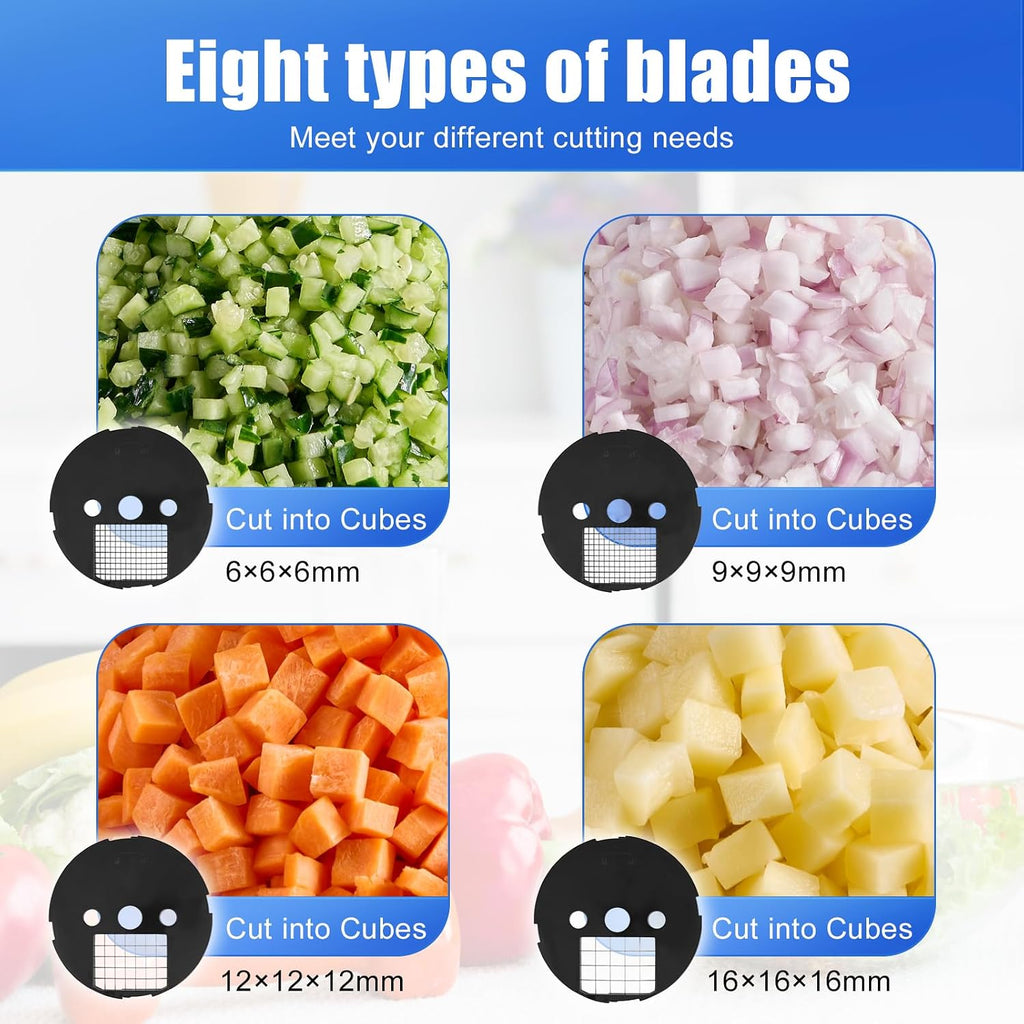 8-In-1 Electric Vegetable Cutter, Commercial Vegetable Dicer Slicer | 100W Veggie Food Processor for Home Kitchen