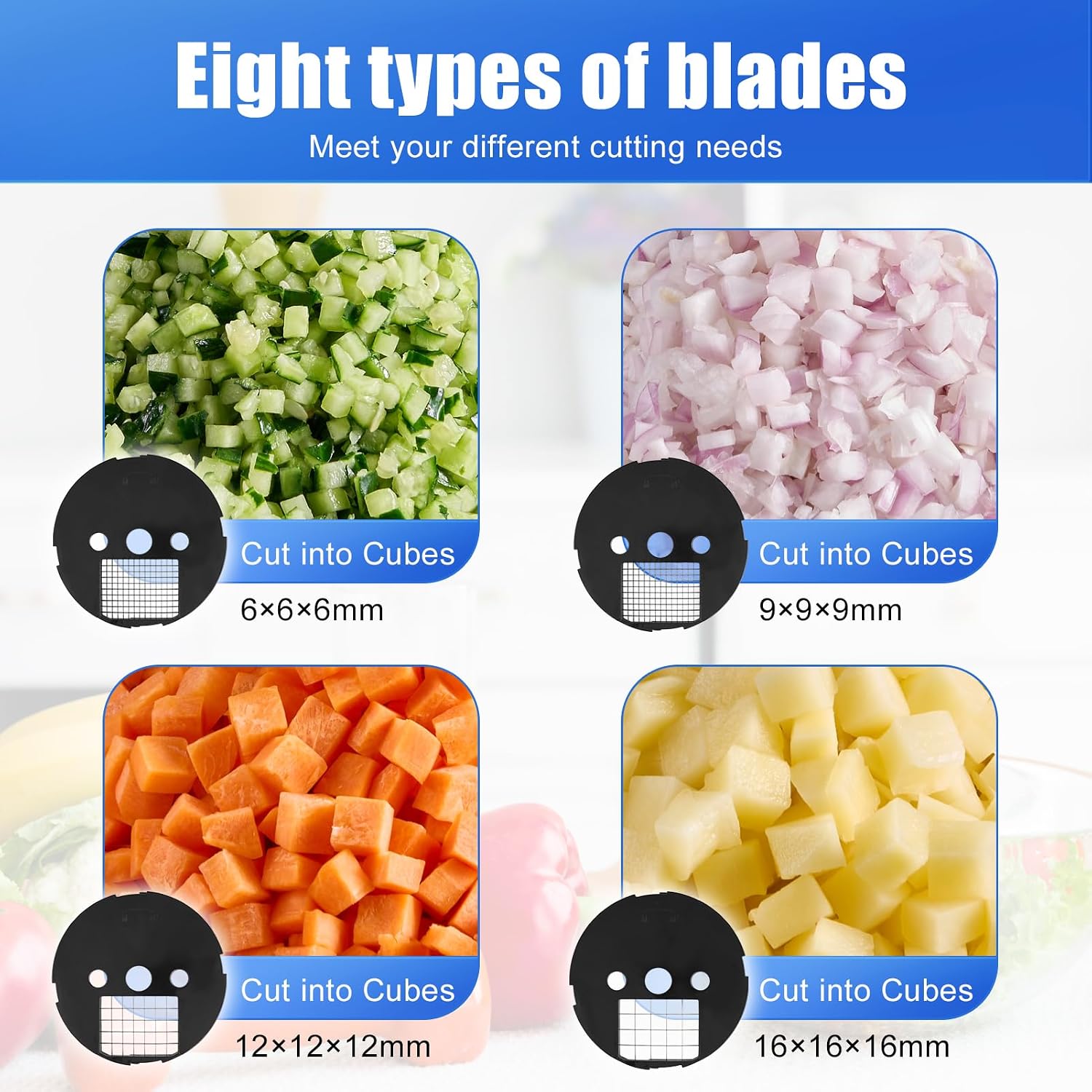 8-In-1 Electric Vegetable Cutter, Commercial Vegetable Dicer Slicer | 100W Veggie Food Processor for Home Kitchen