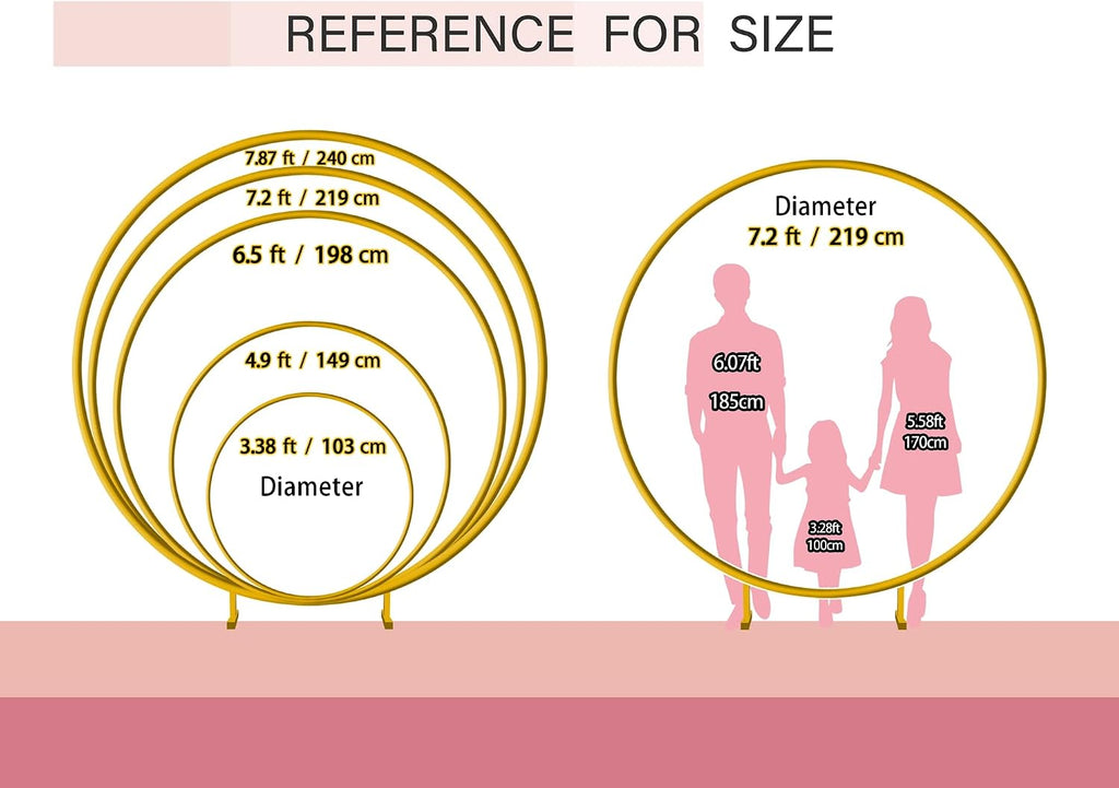 Round Backdrop Stand 7.2FT Arch Balloon Golden Metal Circle Garland Frame with Base for Wedding Arches Birthday Party