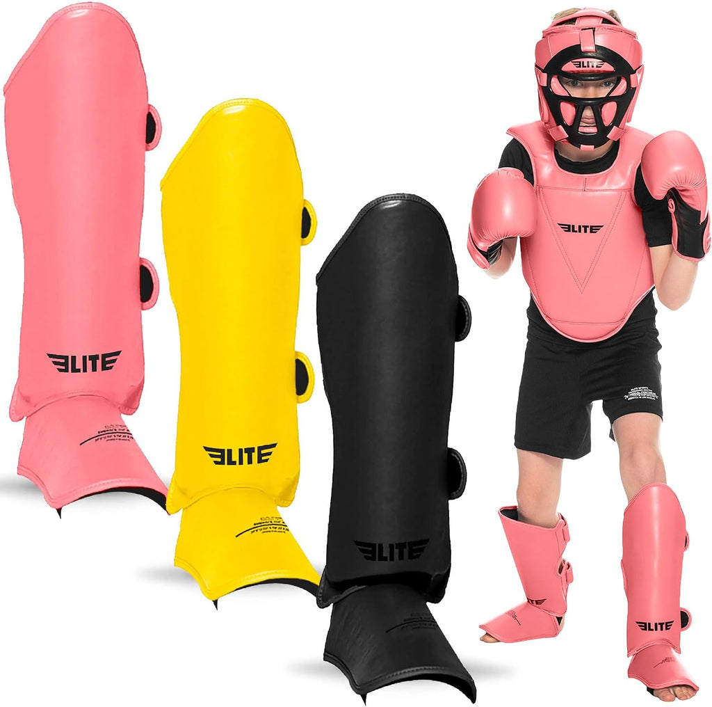Muay Thai MMA Kickboxing Boys and Girls Shin Guards for Age 4 to 14 Years, Instep Guard Sparring Protective Leg Shin