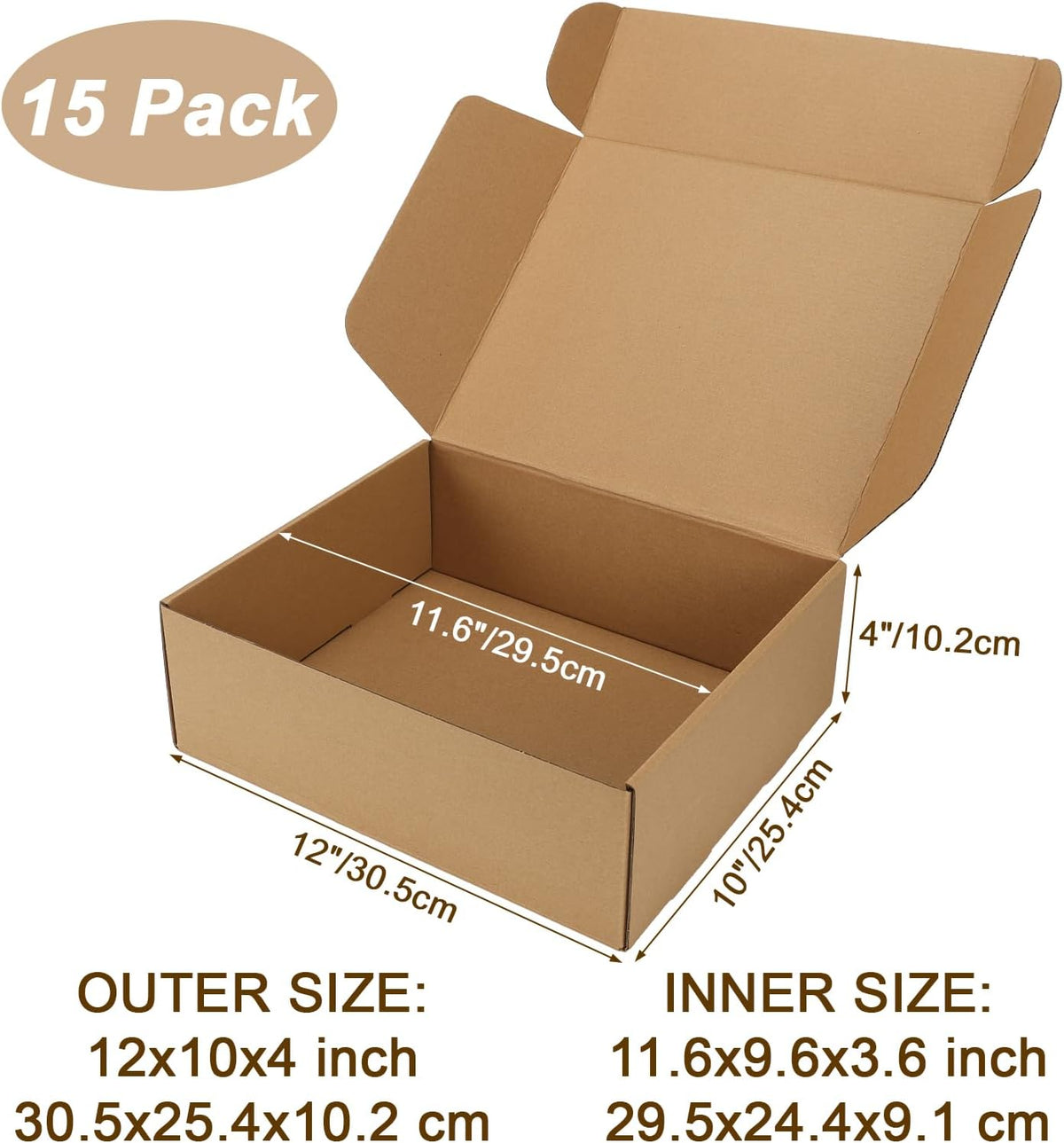 12x10x4 inch Cardboard Shipping Boxes, Set of 15 Gift Boxes, Brown