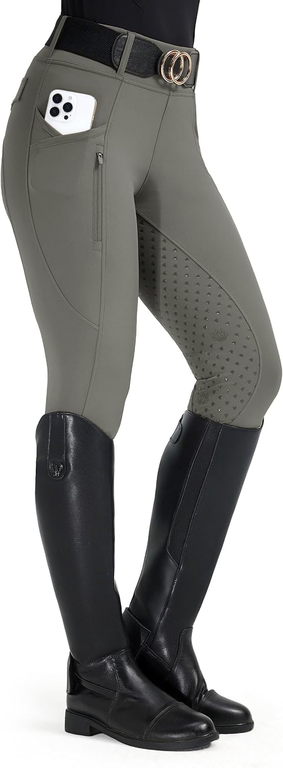 Women's Horse Riding Pants Full Seat Equestrian Breeches High Waist Horseback Riding Tights with Pockets