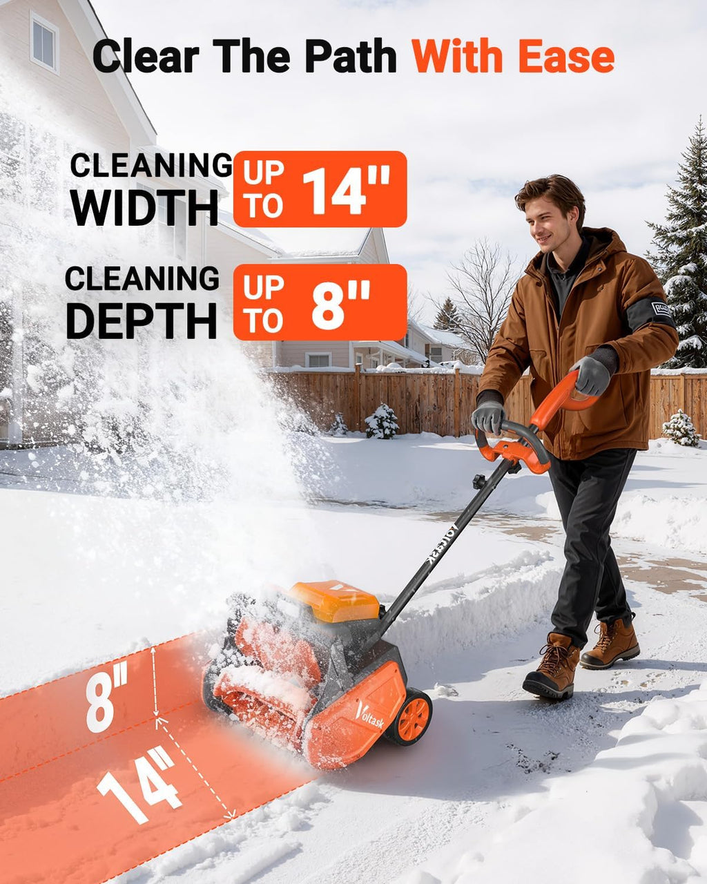 56V Cordless Snow Shovel, 14.3" Electric Snow Blower, 2000W Brushless Battery Snow Shovel, 26FT Throw Distance Snow
