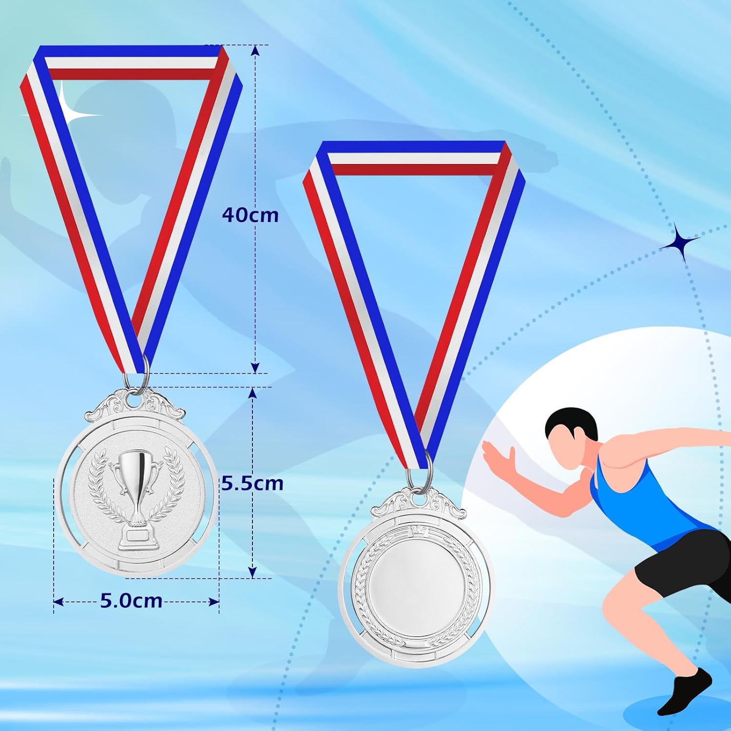 12 Pieces Gold Medal with Neck Ribbons, Kids Reward Medal, Winner Medals Gold Prizes for Sports, Competitions, Party