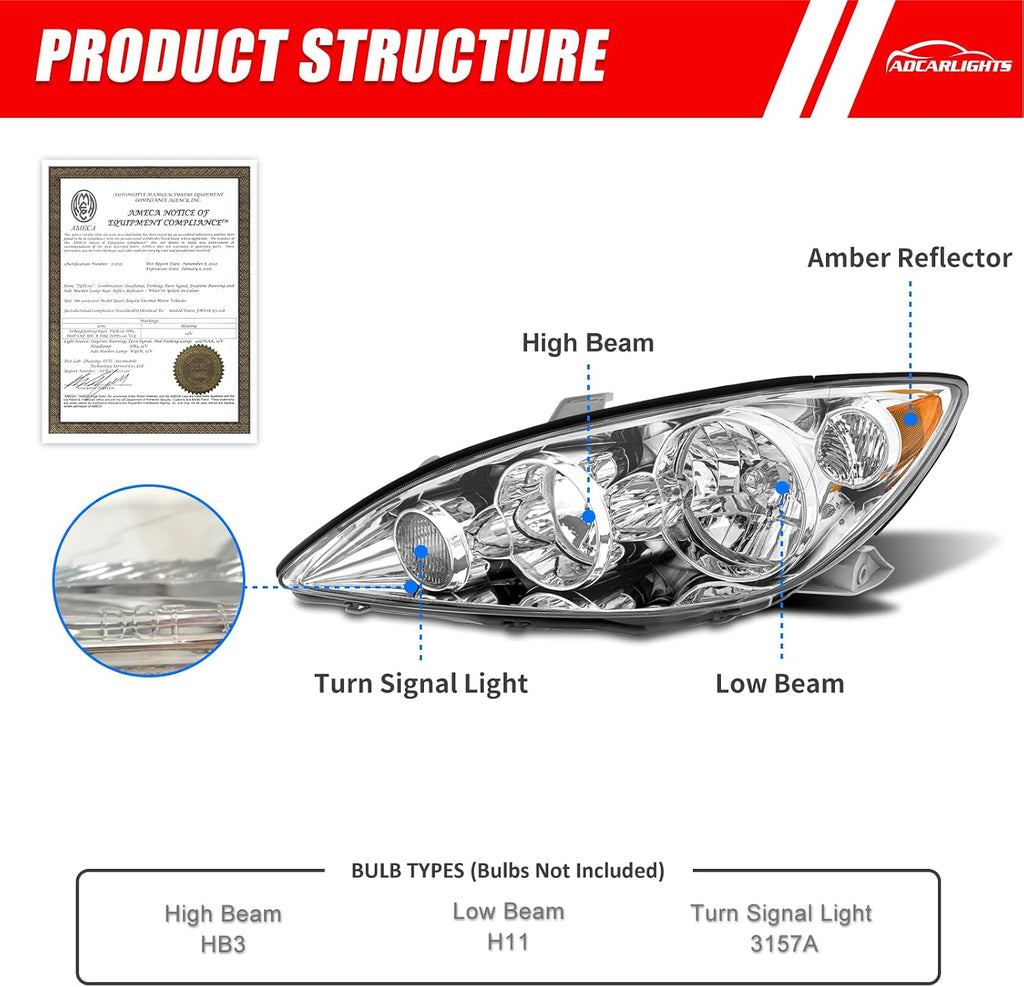 for 2005-2006 Toyota Camry Halogen Headlight W/O Bulbs