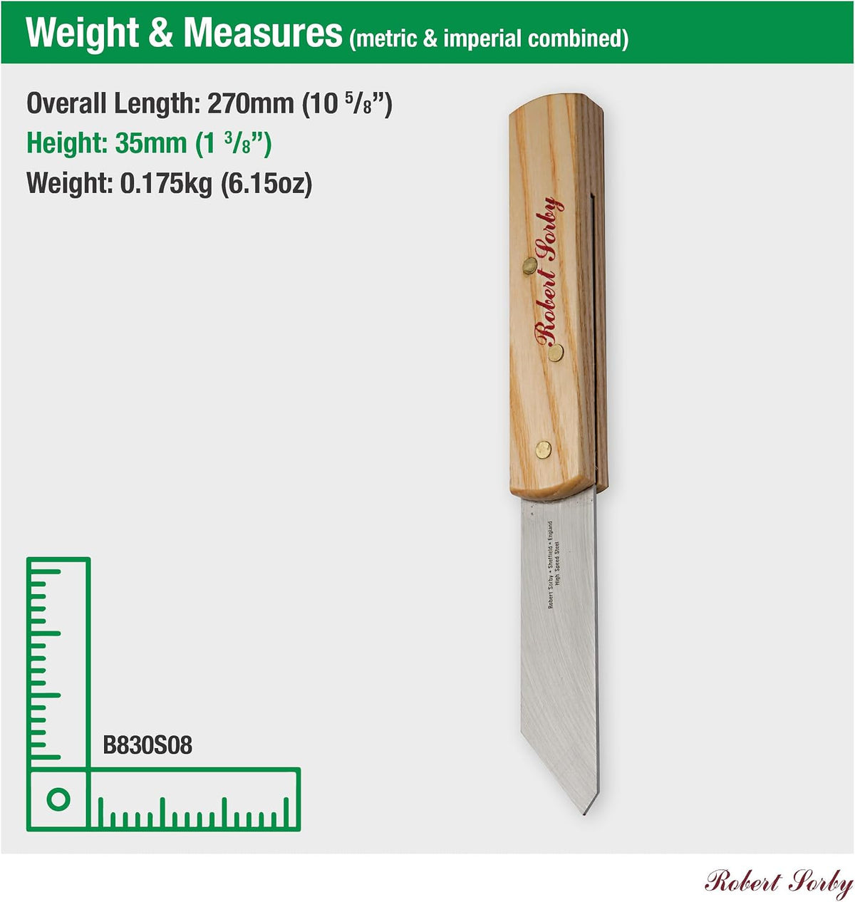 Robert Sorby 830SH Thin Kerf Parting Tool 1/16" Kerf 6" Handle 10 1/16" 6"