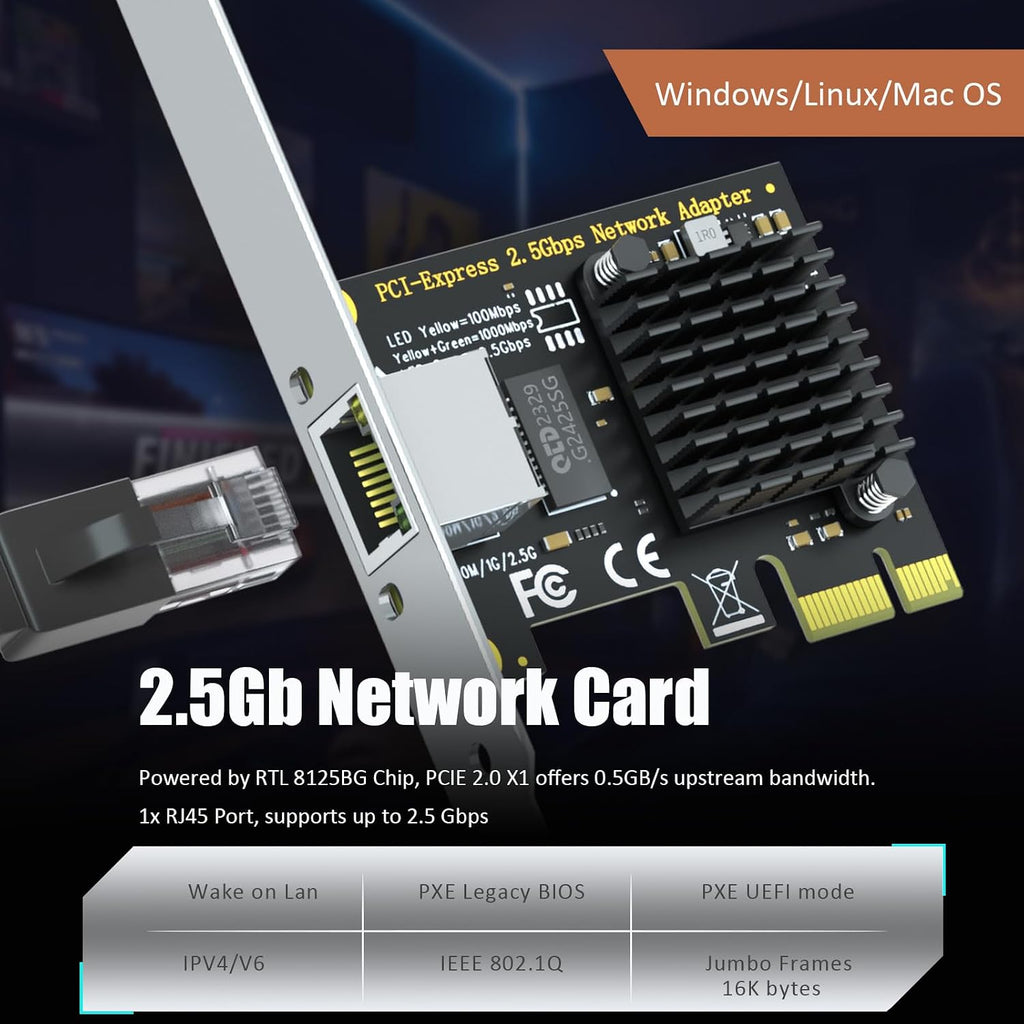 GLOTRENDS LE8105 2.5Gb PCIe Network Card, RJ45 Ethernet NIC, Low Profile