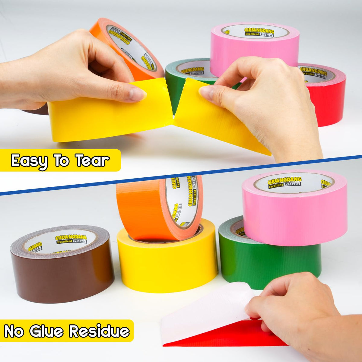 6-Pack Colored Duct Tape,3Inch x 20Yards,Rainbow Duct Tape,Colored Tape