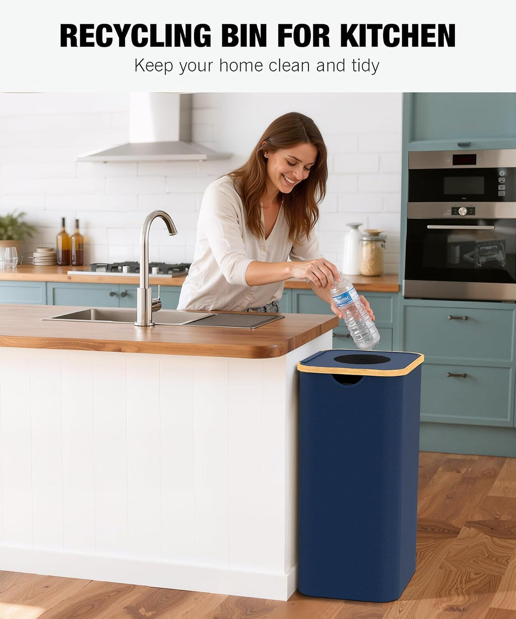 26 Gallon Recycling Bins for Kitchen with lid, Blue | with 2 Pack Removeable and Reusable Inner Bag, Oxford Fabric