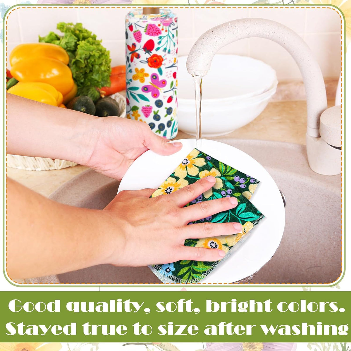 30 Pcs Reusable Paper Towel for Kitchen, Flower Pattern