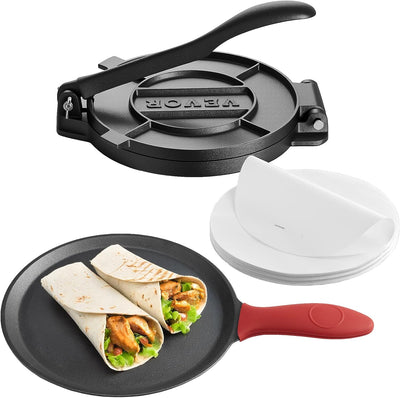 Tortilla Press, 10 Inch Cast Iron Tortilla and Roti Maker, Heavy Duty Tortilladora Press, Pataconera Makers with