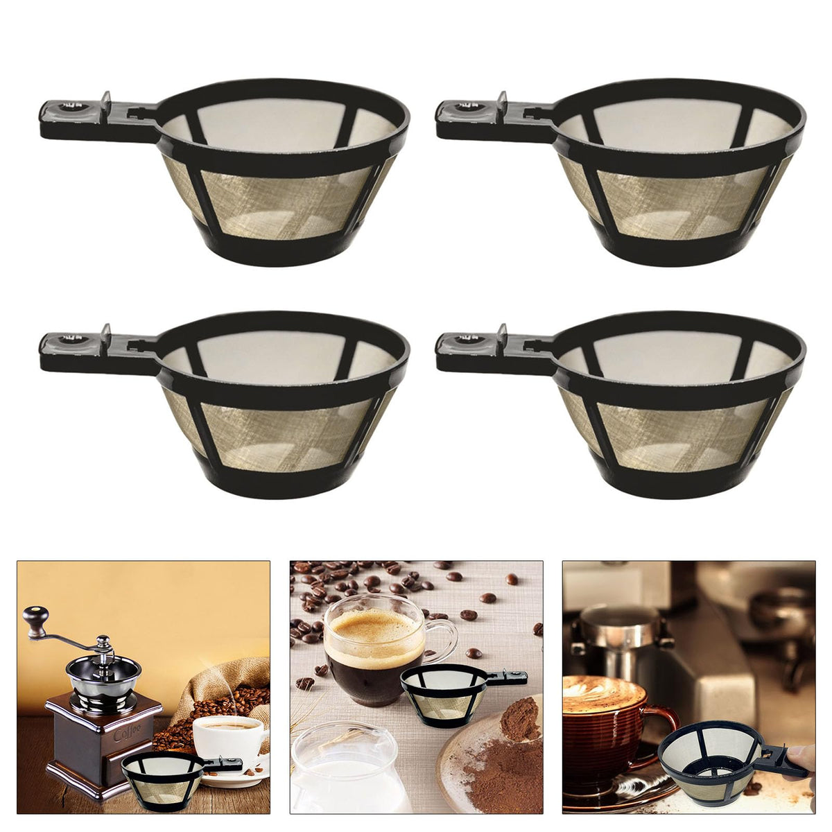 4 Piece Coffee Filter Basket Reusable 3-4 Cup Strainer for Home Kitchen or Office Use