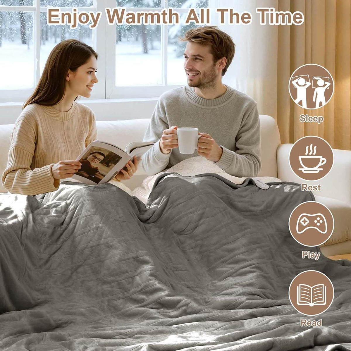 King Size Electric Blanket, Dual Control Heated Blanket, Grey