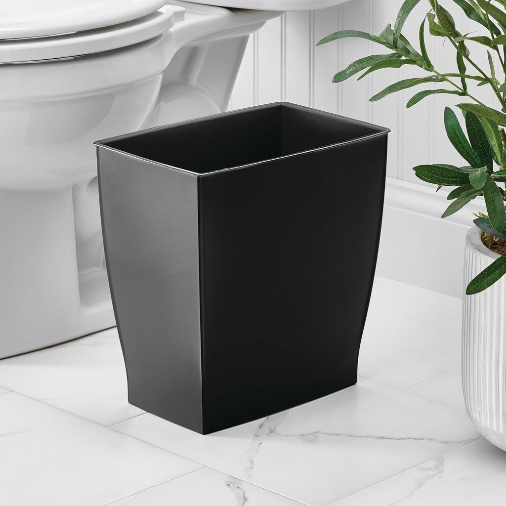 Small Plastic Bathroom Trash Can, Black | Slim Rectangle