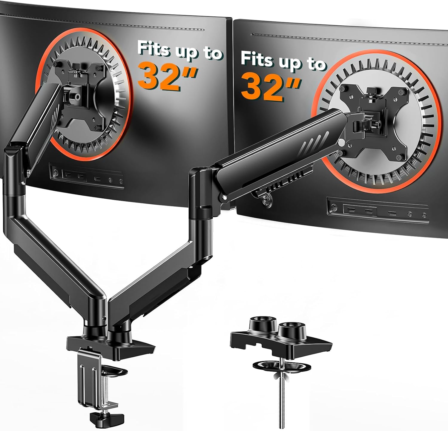 Dual Monitor Arm, Full Adjustable Monitor Mount for 13–32″ Screens, Fast Install Computer Monitor Stand with