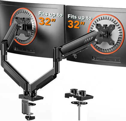 Dual Monitor Arm, Full Adjustable Monitor Mount for 13–32″ Screens, Fast Install Computer Monitor Stand with