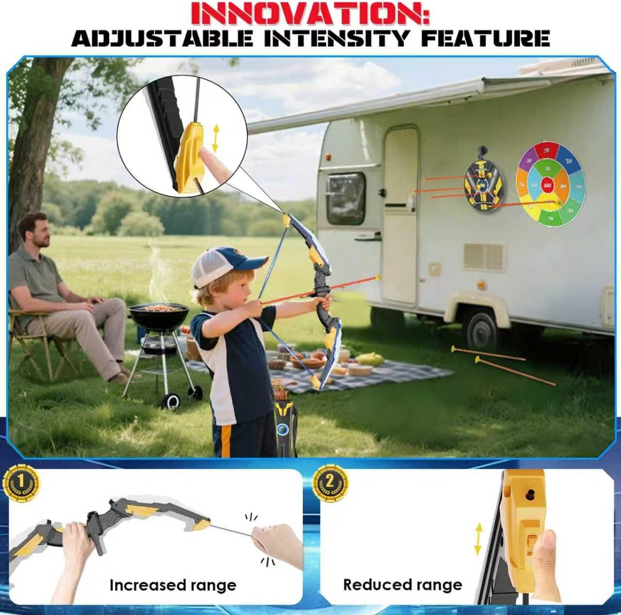 Kids Bow and Arrow Set LED Light Up Archery Set with 10 Suction Cup Arrows, 2 Archery Targets Indoor Outdoor Games