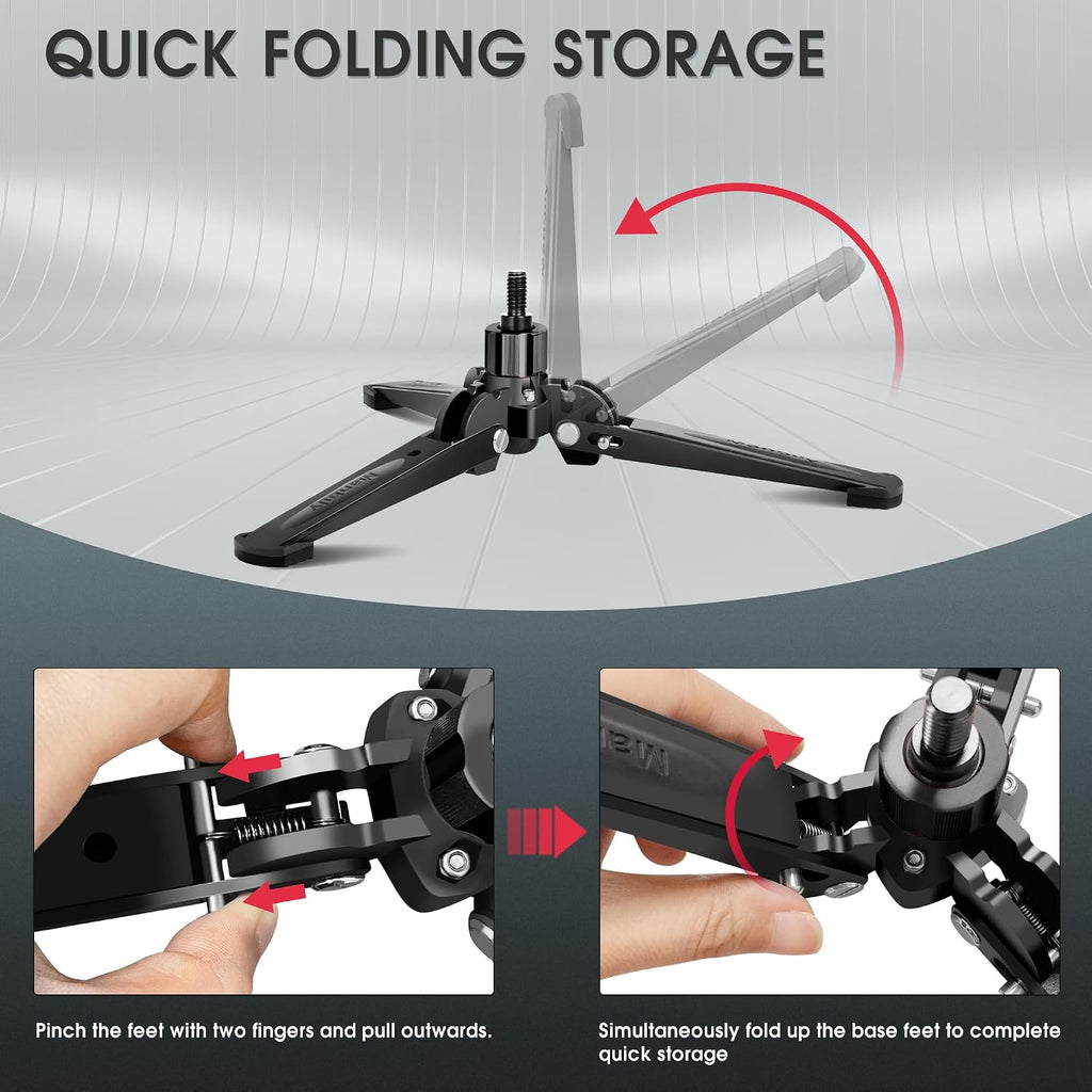 Mini Tripod Base for Monopods, 3/8" Screw Desktop Stand with Three Feet, Monopod Support, Travel for Ball Head