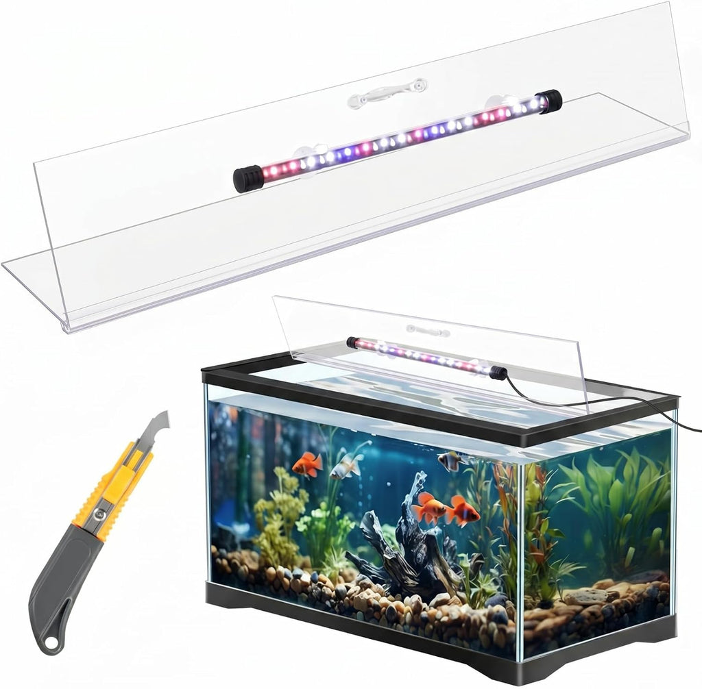 Aquarium Lids Canopy with LED Light, 3 Pcs, Clear, 36x18in
