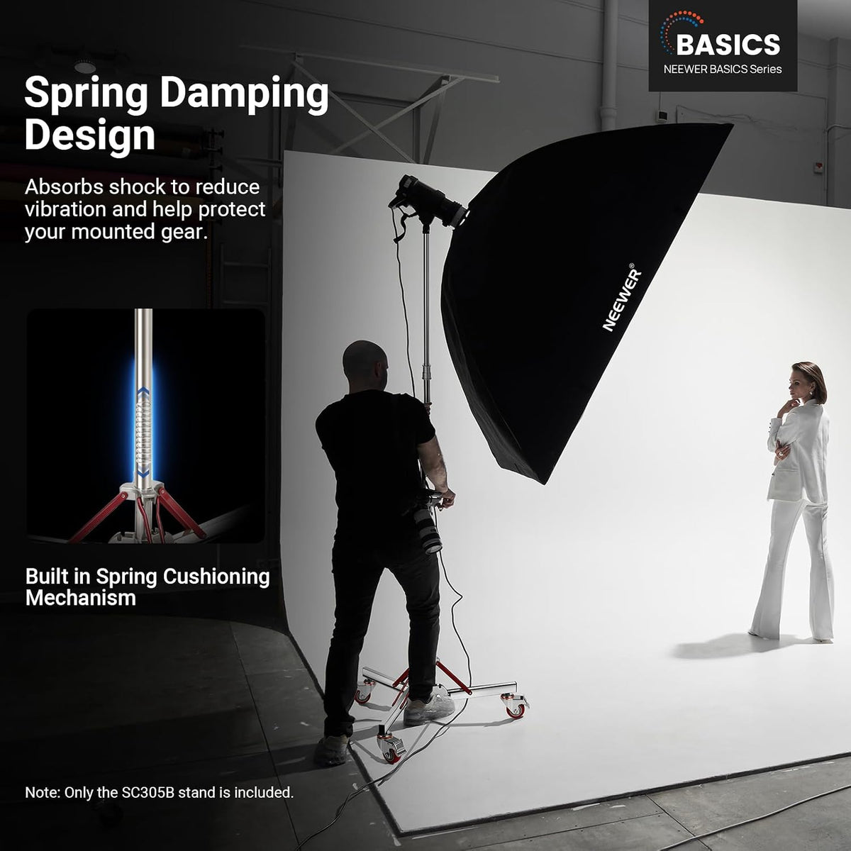 Basics 4.3-10ft Photography Light Stand with Casters, SC305B | 100% Stainless Steel, Heavy Duty Tripod Stand