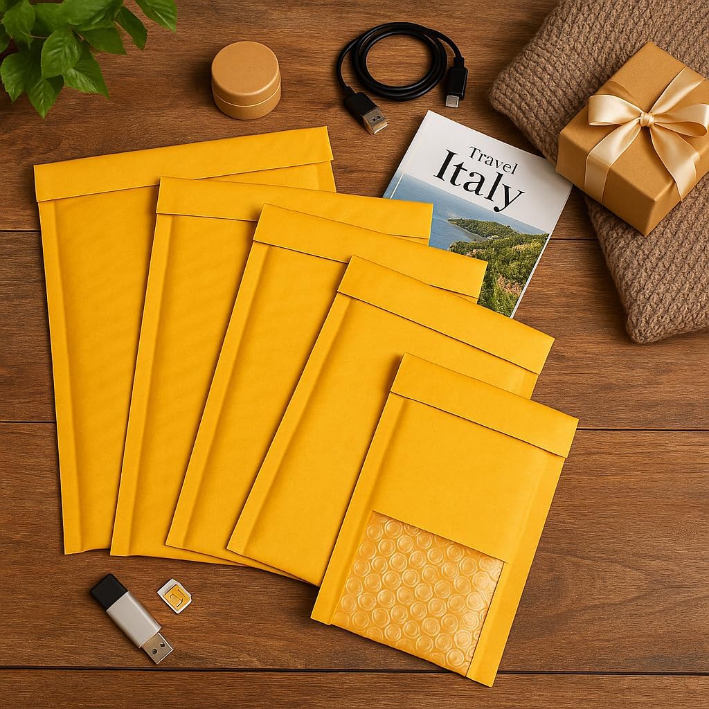 #0 Kraft Bubble Mailers 6x9 Inch 25 Pack, Self Seal Padded Envelopes for Jewelry, Accessories, Cosmetics, Photos