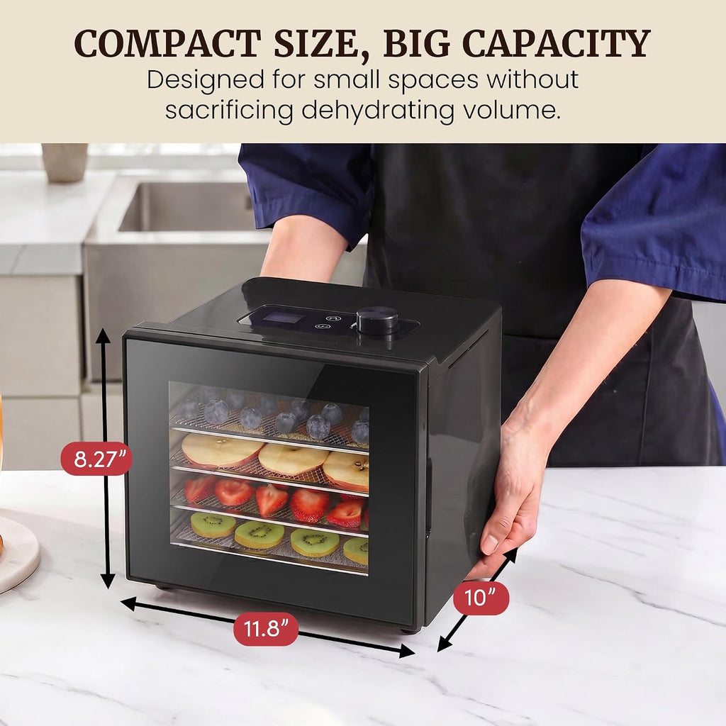 Food Dehydrator, Stainless Steel Trays, Adjustable Temp
