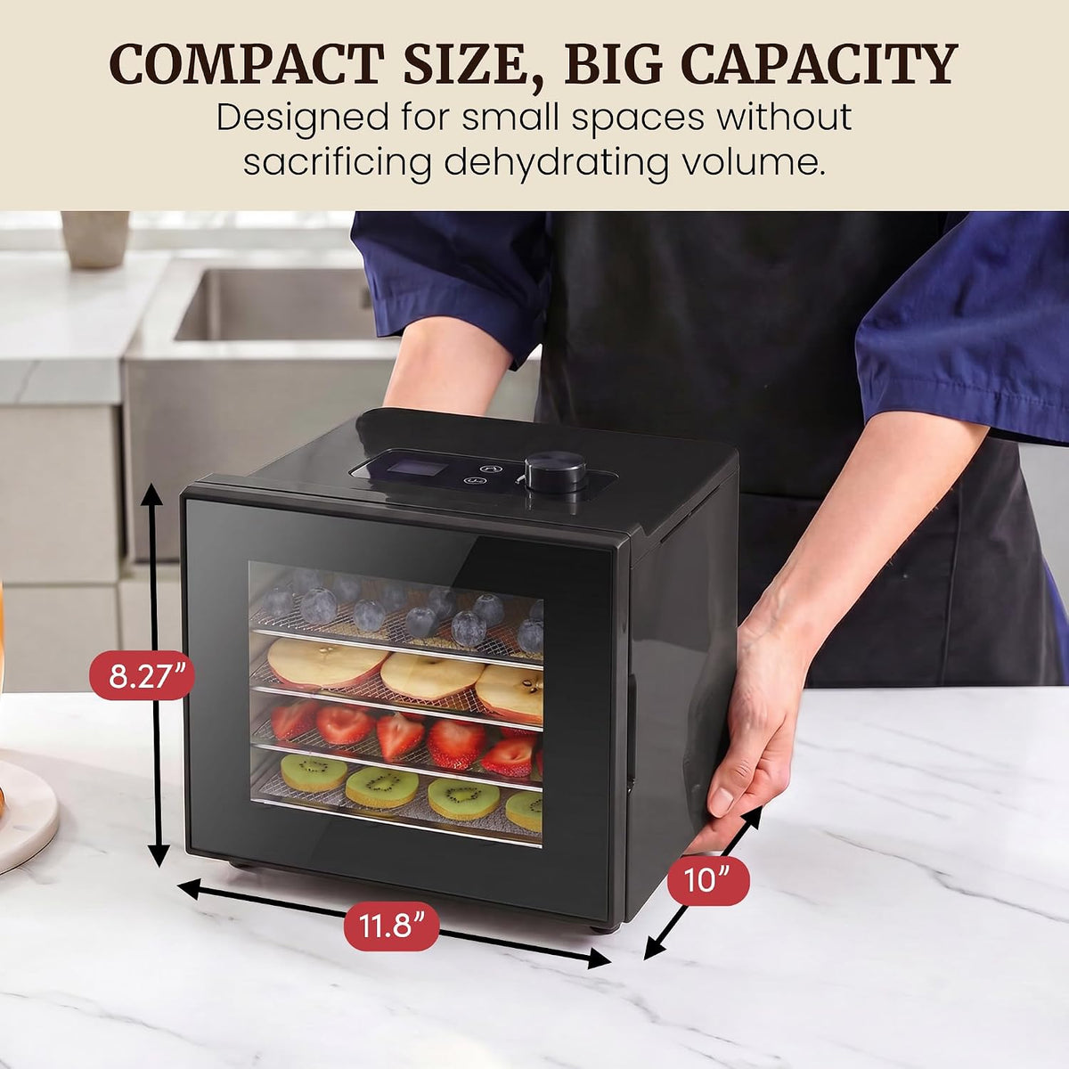Food Dehydrator, Stainless Steel Trays, Adjustable Temp
