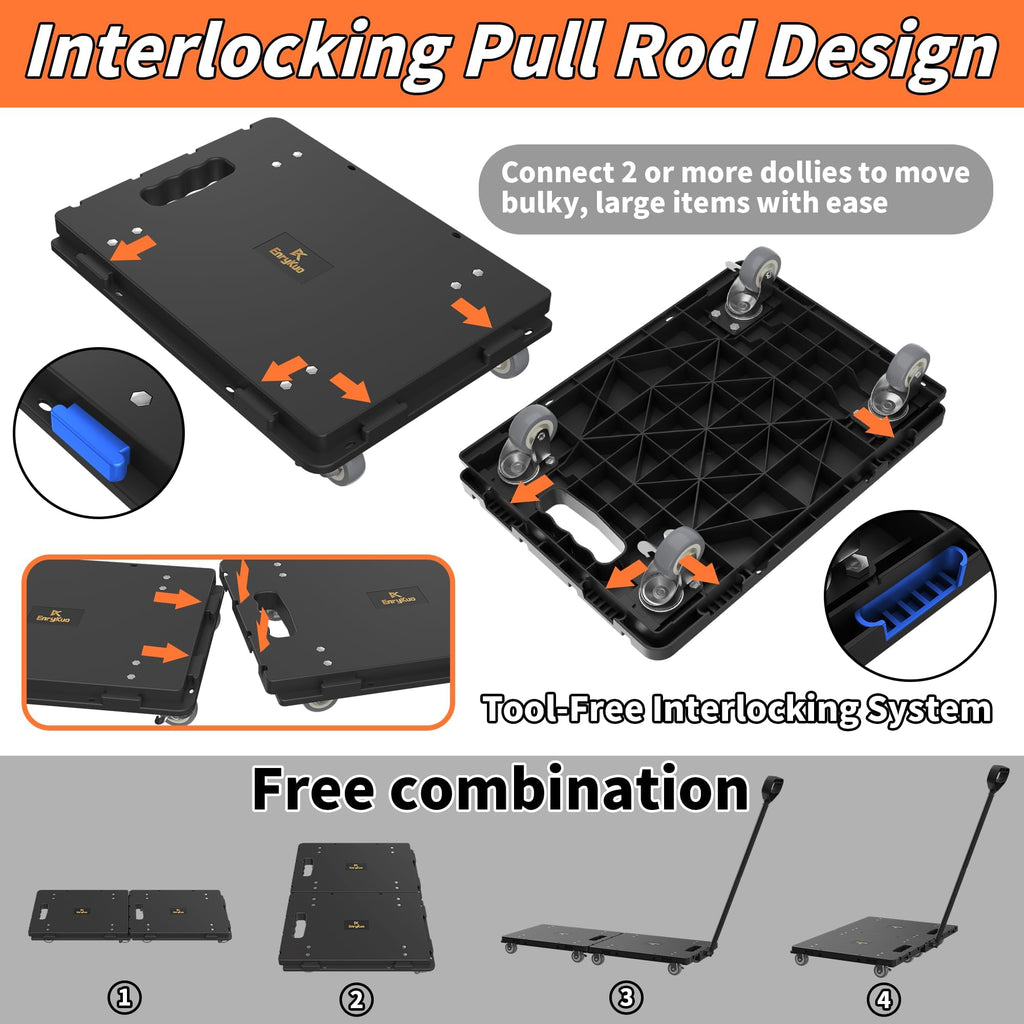 Connectable Furniture Dolly 2Pcs,Detachable Handle, Max Load 880Lb
