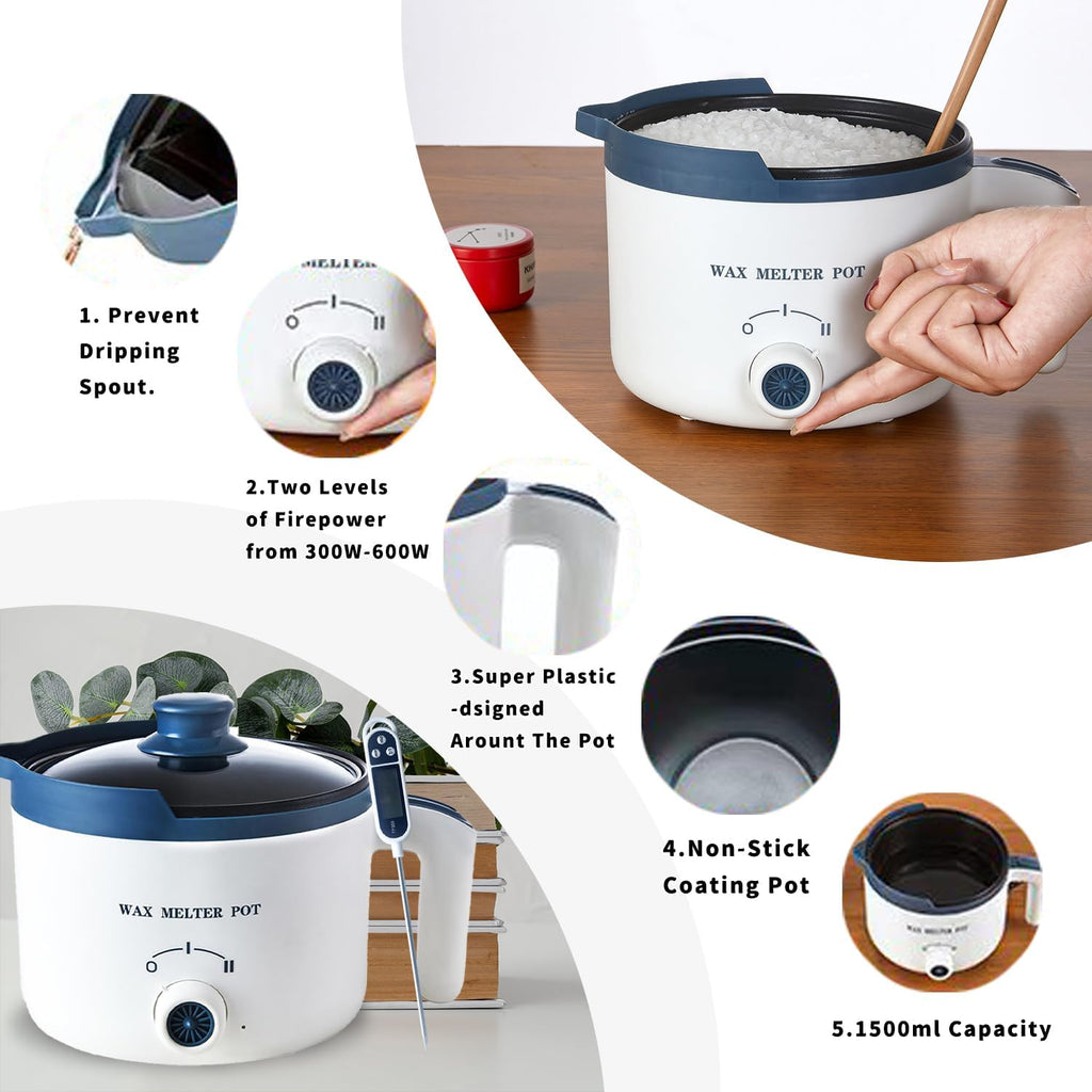 Electric Wax Melting Pot for Candle Making with Thermometer, Wicks | Wax Melter Pot with Spout, Small Candle Makers