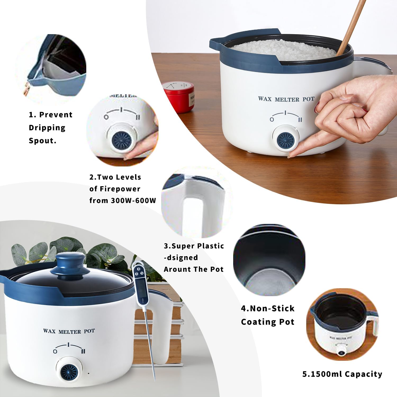 Electric Wax Melting Pot for Candle Making with Thermometer, Wicks | Wax Melter Pot with Spout, Small Candle Makers
