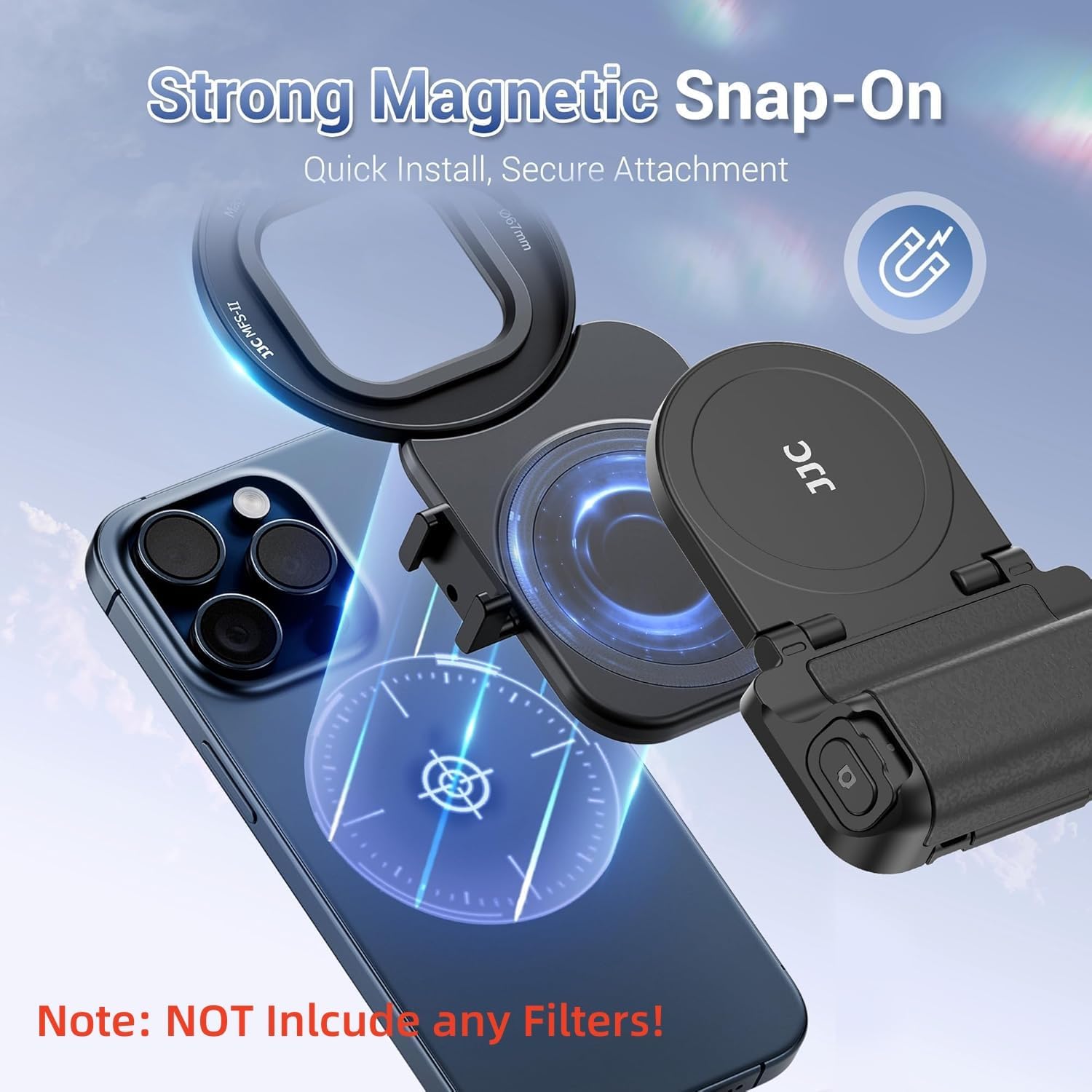 67mm Magnetic Phone Lens Filter Mount with Phone Camera Snap Grip Kit for iPhone 16 15 14 Pro Max Plus, Filter