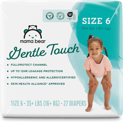 Amazon Brand - Mama Bear Gentle Touch Baby Diapers, Size 6, 27 Count, Disposable, Leak Protection, Stretchy