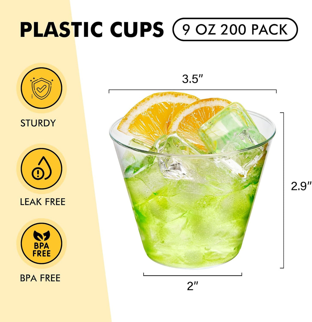 200 Pack 9 oz Clear Plastic Cups for Party