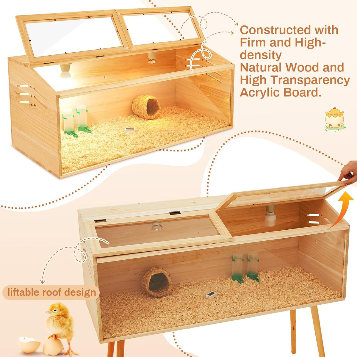 Chicken Brooder Box, Wooden Table Legs, 40 x 16 x 16 in