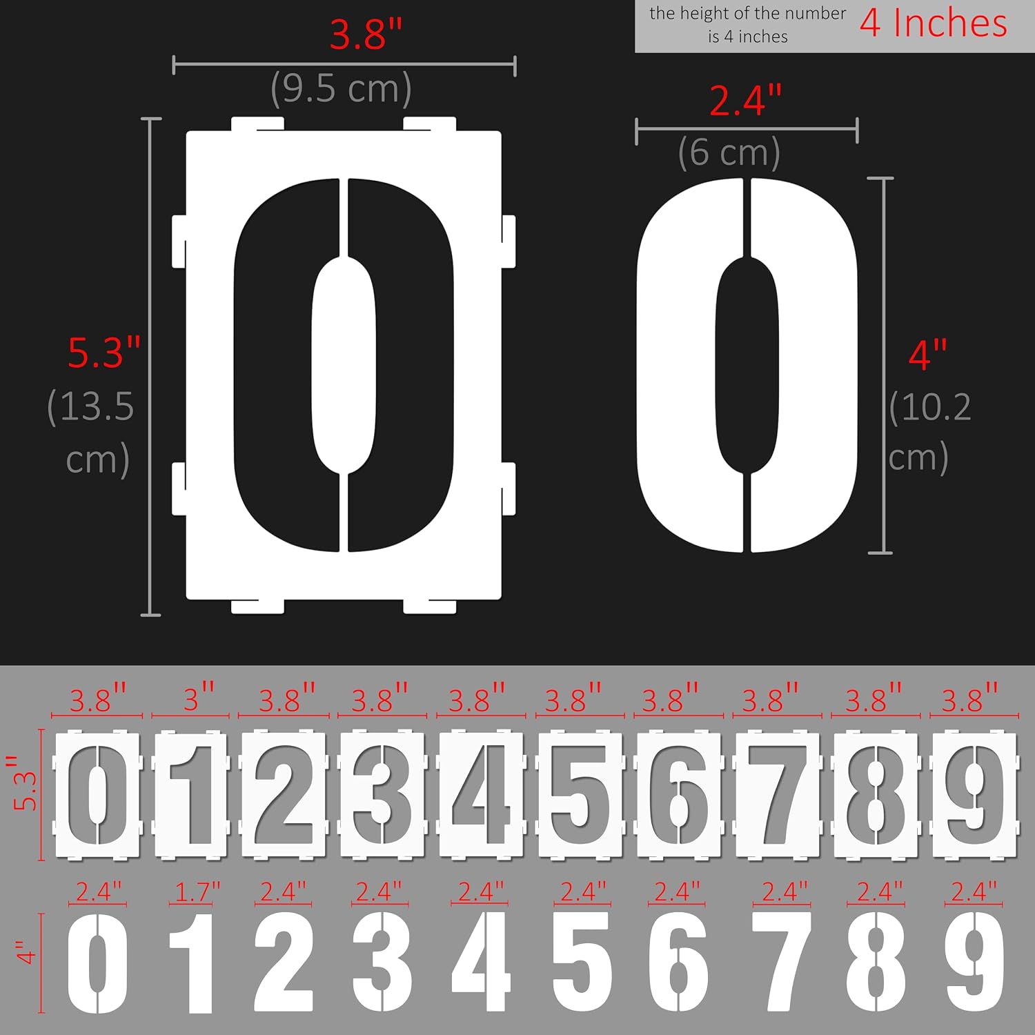 Interlocking Number Stencil Set – 20 Reusable Pieces for Numbers 0–9 – Durable 10 Mil Plastic – for Wood, Walls