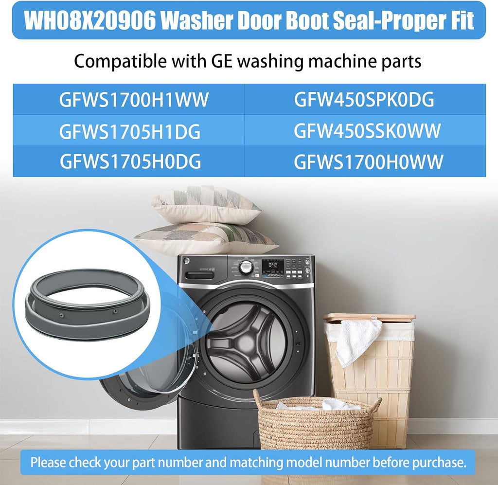 Upgraded WH08X20906 Washer Door Boot Seal Gasket Compatible with GE Washer Door Seal Gasket Parts Washing Machine Door Boot GFW450SPK0DG, GFW450SSK0WW, GFWS1700H0WW, GFWS1705H0DG Washer Seal Gasket