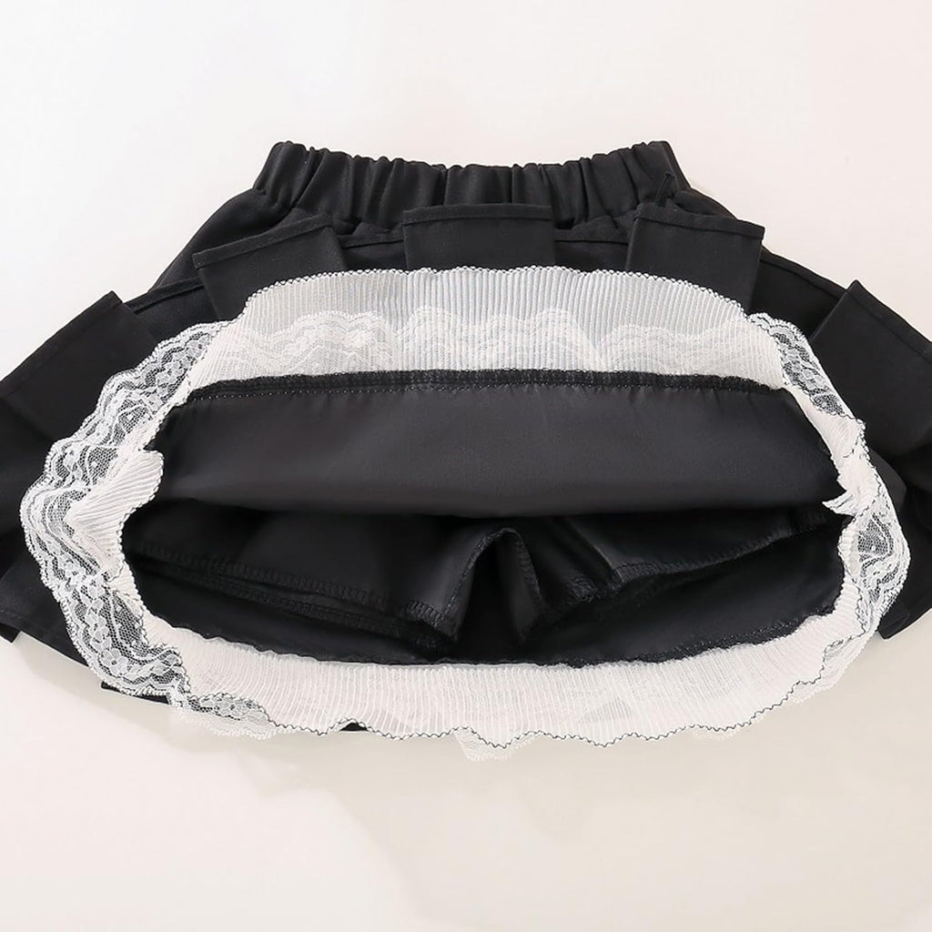 Girls Pleated Skirt Lace Hem Elastic Waist Uniform Teens Comfort School Kids Clothes with Bow