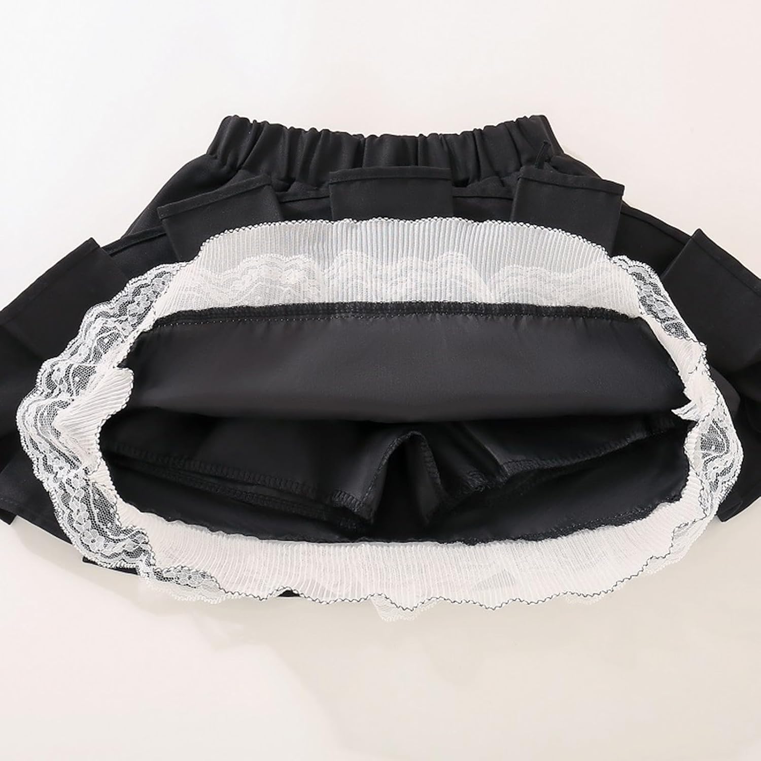 Girls Pleated Skirt Lace Hem Elastic Waist Uniform Teens Comfort School Kids Clothes with Bow