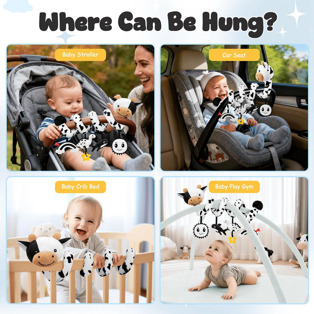 Spiral Car Seat Baby Toys 0-6 Months, Infant Carseat High Contrast Sensory Toys Hanging Stroller Accessories, Newborn