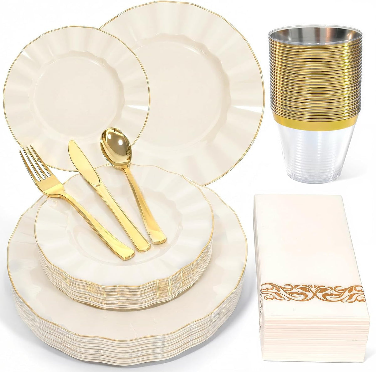 175 Piece Disposable Plastic Plates Dinnerware Set for 25 Guests