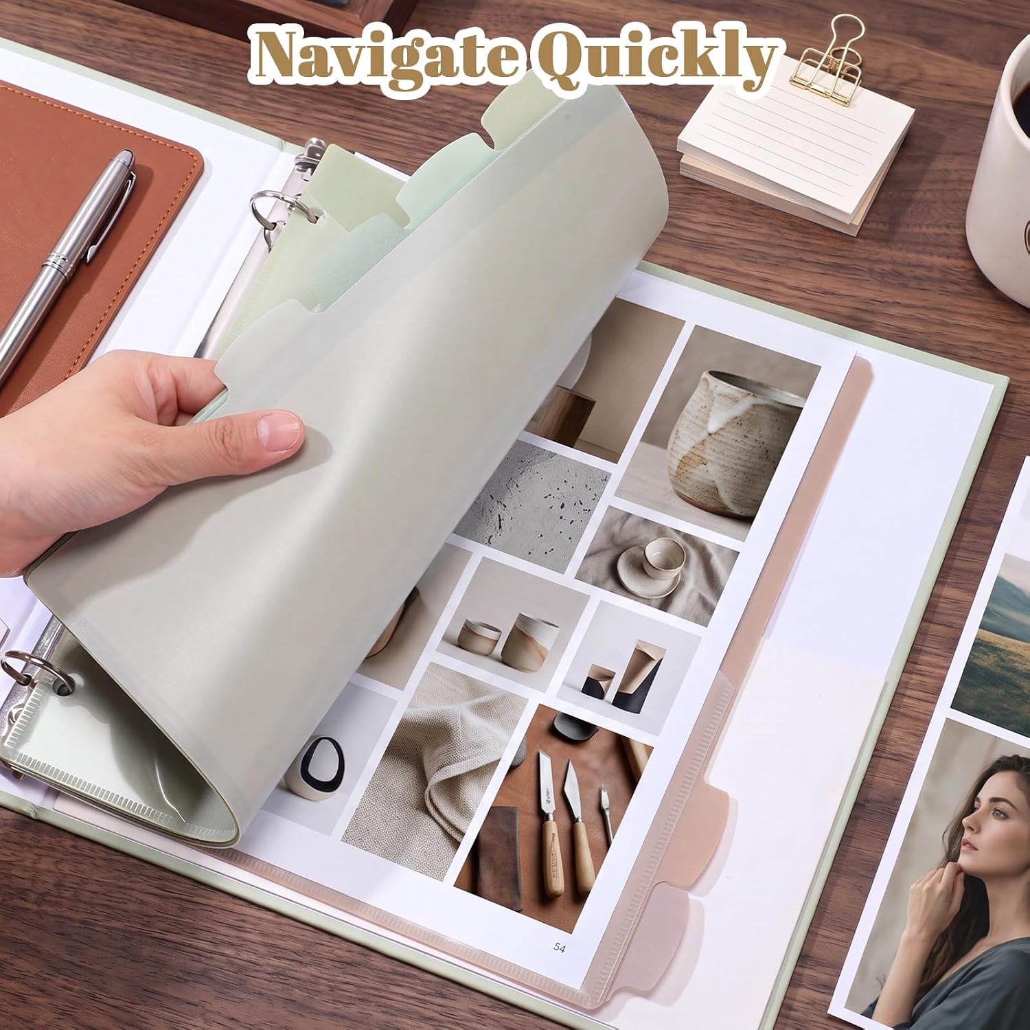 12 Pcs Morandi Binder Dividers with Pocket and Tabs Binders Index Dividers for 3 Rings Plastics Sheets Protectors