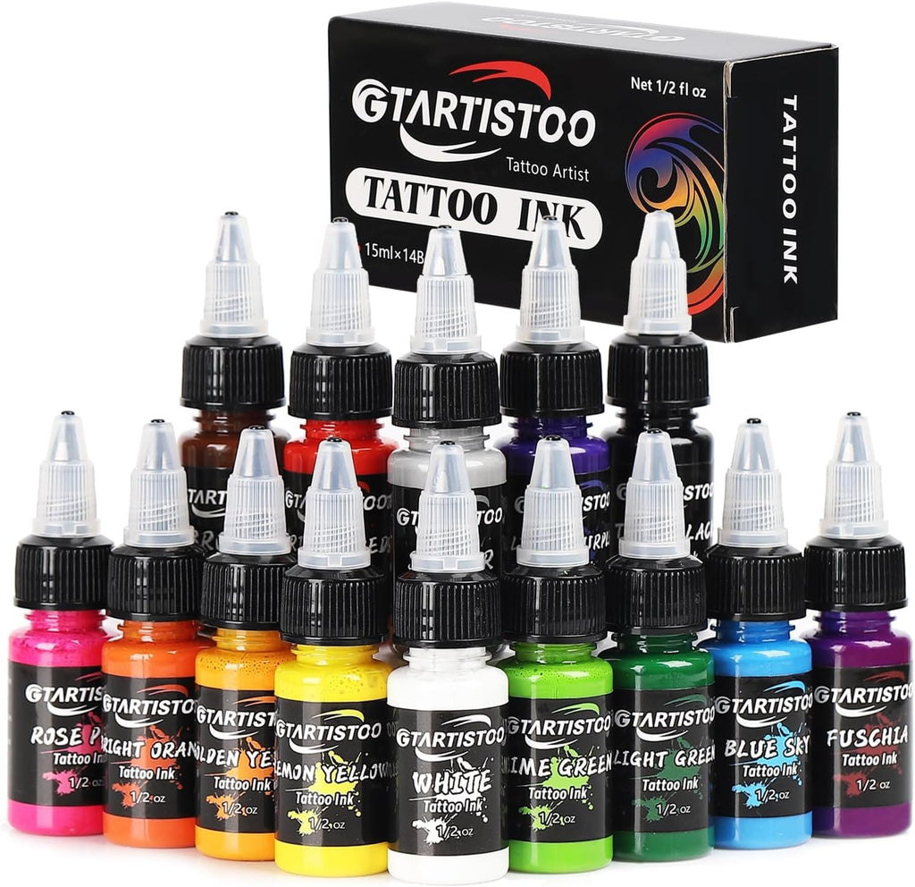 Tattoo Ink Set 14 Colors 0.5oz Vegan-Friendly Pigment Supplies