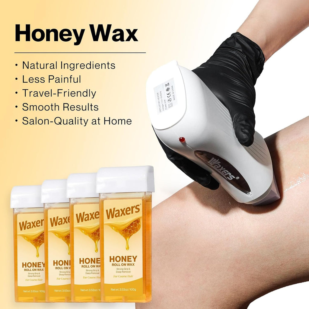 Roll on Wax Kit for Hair Removal at Home Roller Waxing Depilatory for Women Men Honey Soft Wax Kit for Coarse & Thick