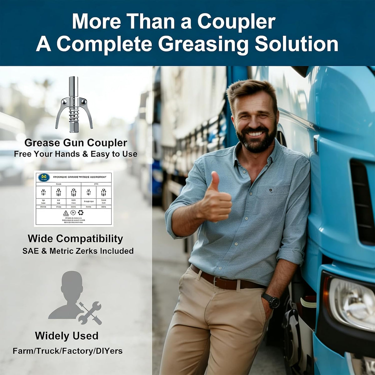 60Pcs Zerk Grease Fittings Kit with Grease Gun Coupler, Metric & SAE Sizes