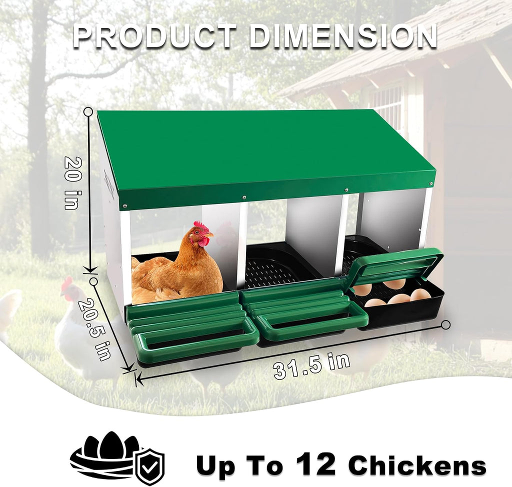 Chicken Nesting Box, 3 Compartments Chickens Egg Laying Nest Boxes for Hens Green