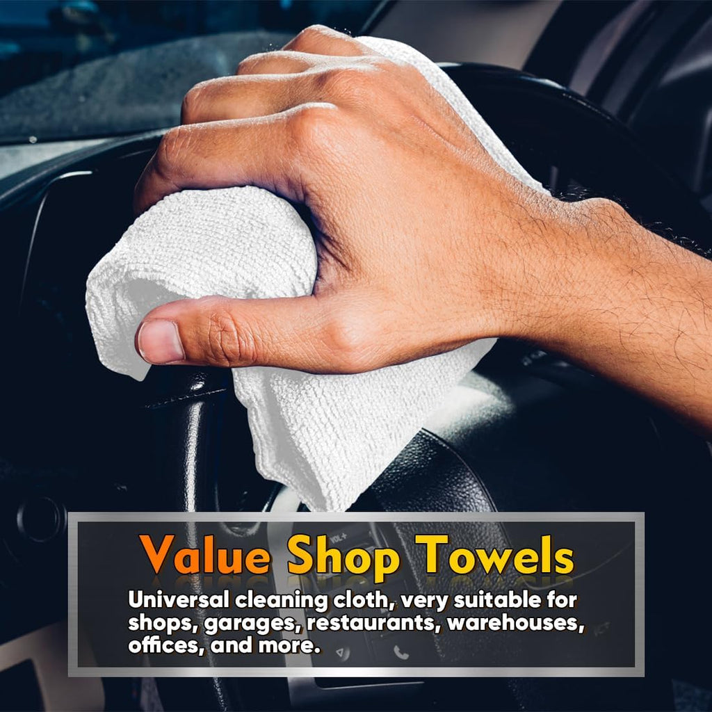 White Microfiber Cleaning Cloths 100 Pack, Reusable Cleaning Rags Shop Towels - Bulk Multipurpose Microfiber Towels