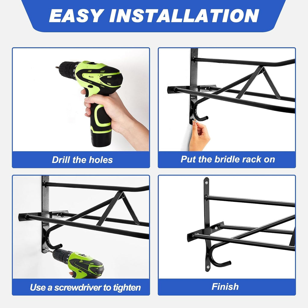 4 Sets Saddle Rack Wall Mounted Black Holder for Western Saddles
