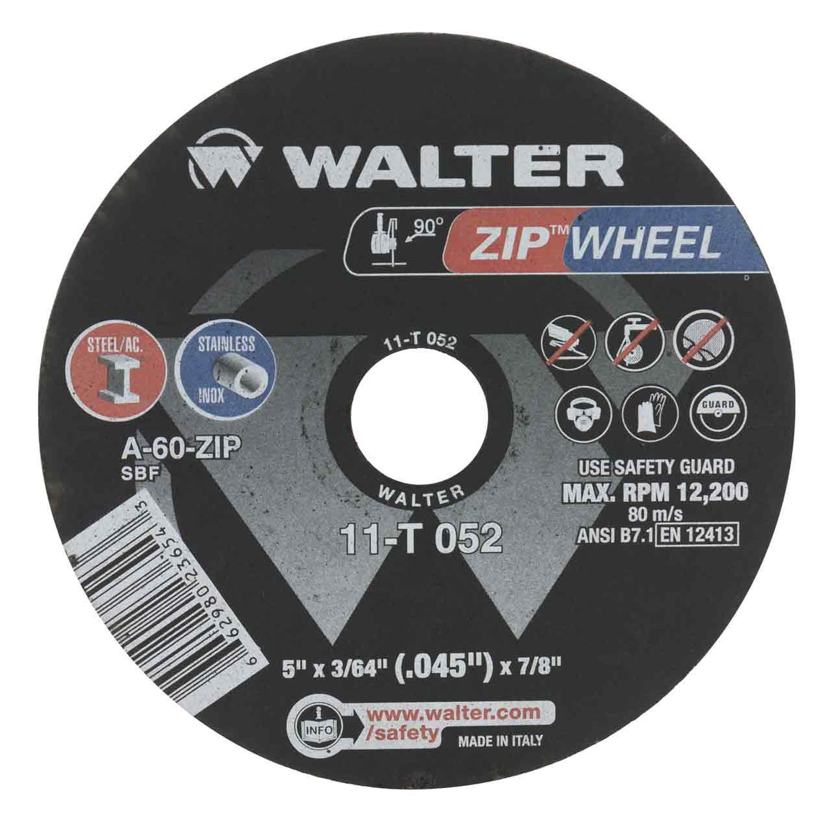 Walter 11T052 5x3/64x7/8 Zip Performance Cut-Off Wheels Type 1 A60 Grit, 25 Pack