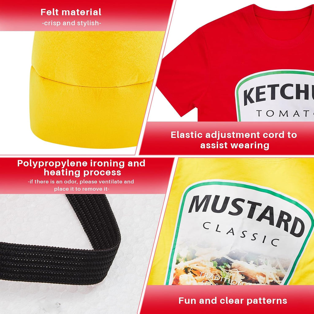 Halloween Yellow Mustard Red Ketchup Costume Matching Group T-shirt and Hat Halloween Couple Costume